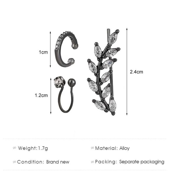 💖 5 items for $25 Sale! 💖 3 PC Ear Cuff Rhinestone Earrings - Picture 3 of 3